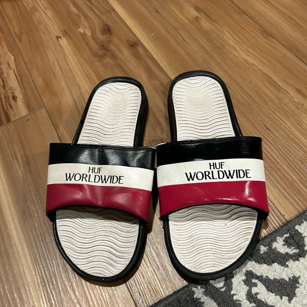 HUF Worldwide Women's Slide Sandals - Black and Red Size 7